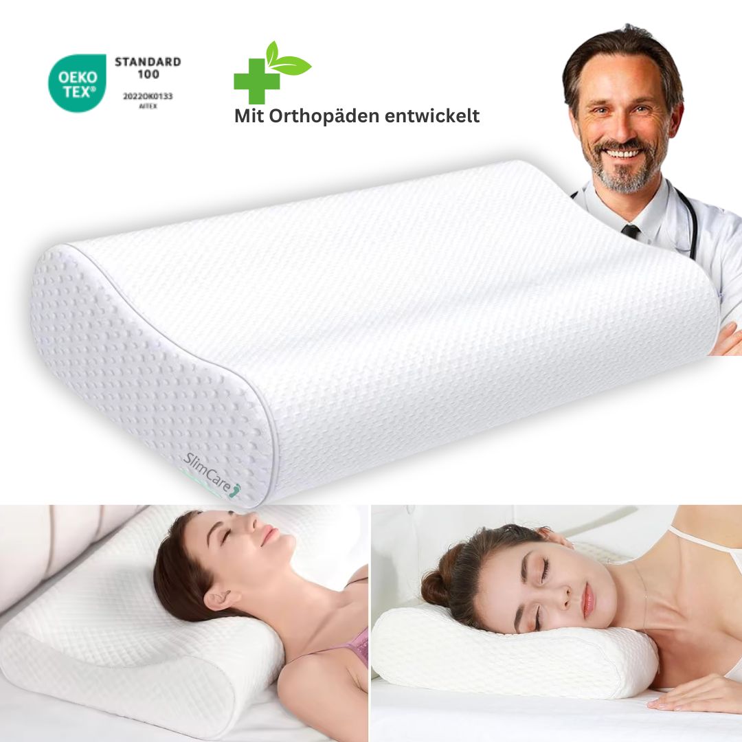 Orthopädisches Kopfkissen aus Memory Foam, ergonomisch geformt für Nacken- & Rückenschmerzen.