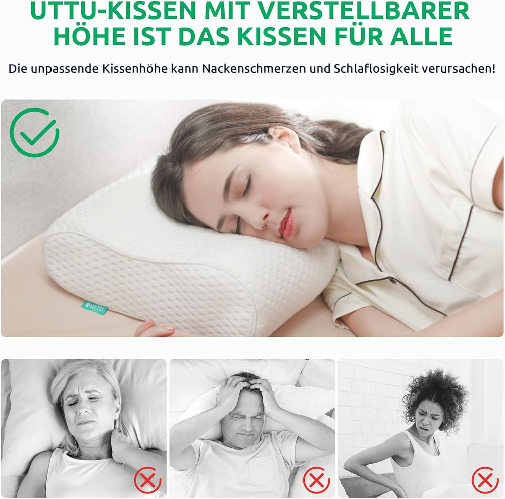 Komfortkissen für erholsamen Schlaf, lindert Nacken- und Rückenschmerzen, fördert gesunde Schlafposition.