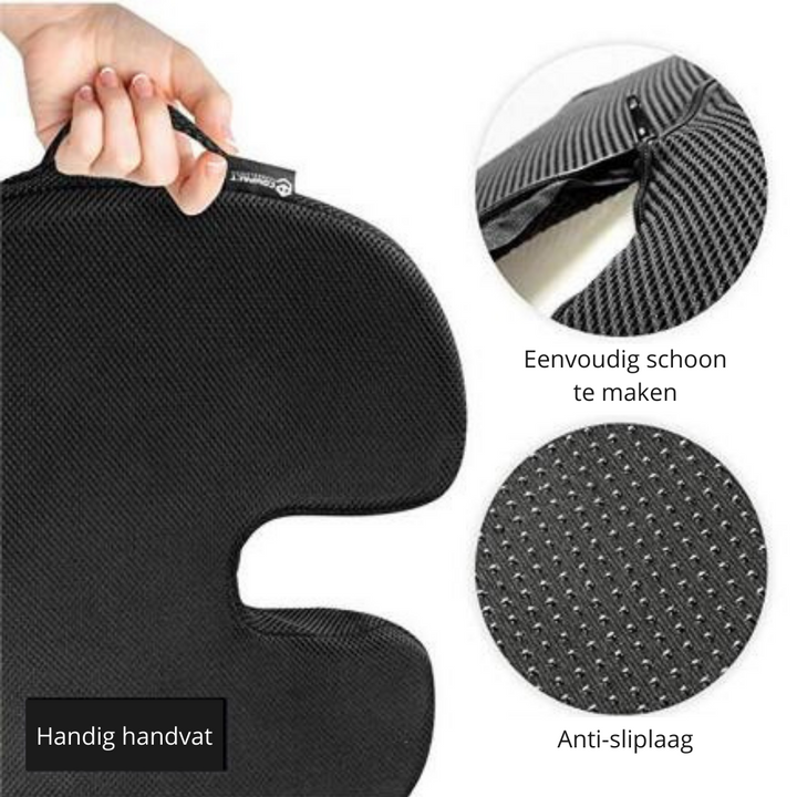 Ergonomisches Sitzkissen lindert Steißbein- & Rückenschmerzen; Memory-Schaum für gesünderes Sitzen.