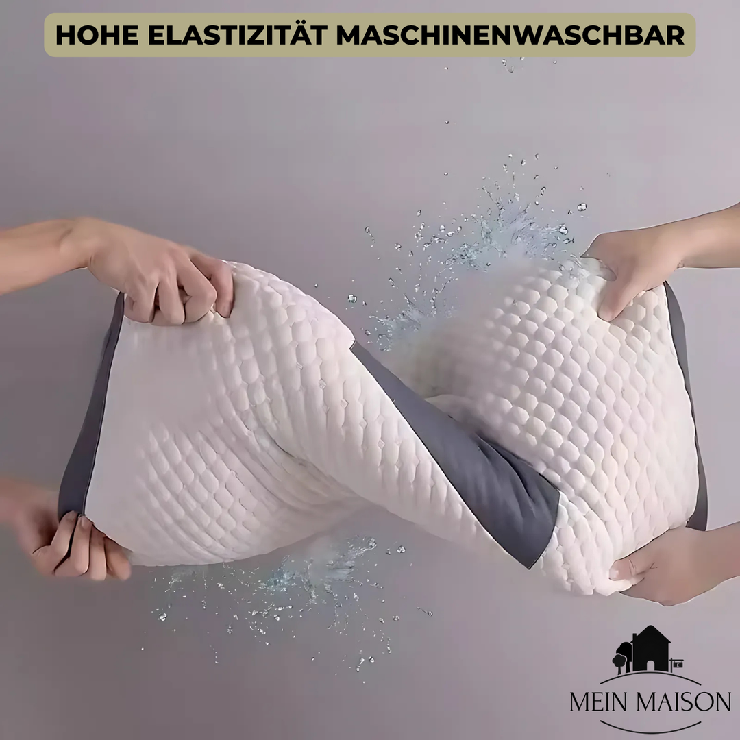 Weißes orthopädisches Memory-Schaum-Kissen, passt sich perfekt an Nacken & Kopf an.