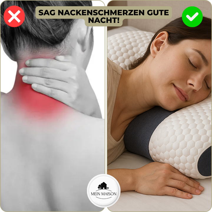 Nackenkissen ergonomisch geformt, ideal für gesunden Schlaf und Wirbelsäulen-Ausrichtung.