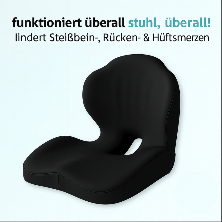 Orthopädisches RelaxoSeat Sitzkissen aus Memory-Schaum für schmerzfreies Sitzen & Haltungskorrektur.