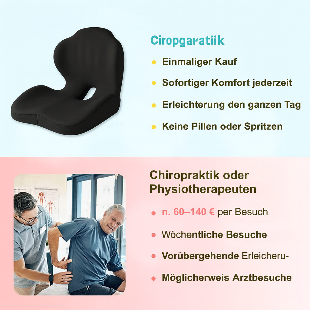 Therapeutisches RelaxoSeat Sitzkissen zur Linderung von Rückenschmerzen, Ischias und Steißbeinschmerzen.