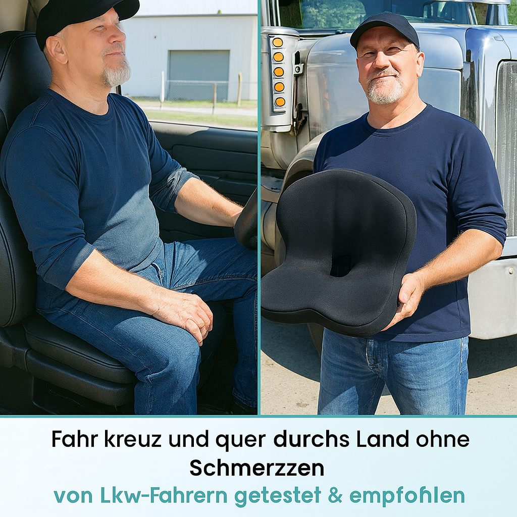 Hochwertiges Memory-Schaum Sitzkissen RelaxoSeat für optimale Druckentlastung am Steißbein.