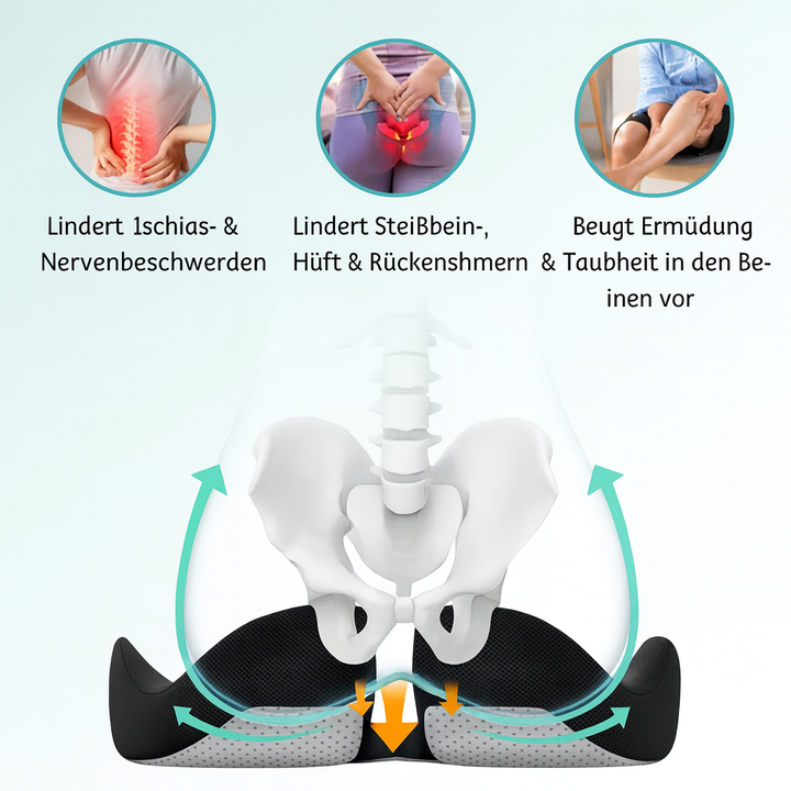 Atmungsaktives RelaxoSeat Sitzkissen, Akupressur-Design für Komfort & gesunde Haltung.