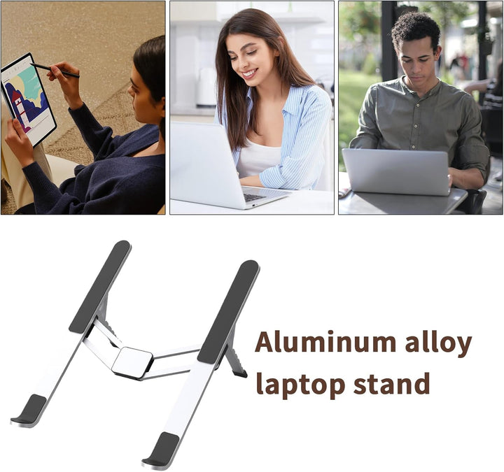 Faltbarer und leichter Laptopständer, perfekt für Reisen und mobiles Arbeiten.