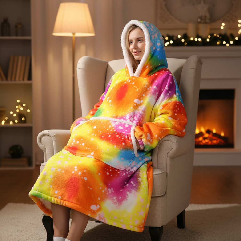 Oversized Unisex Fleece-Deckenhoodie mit Kapuze & Taschen. Ideal für gemütliche Winterabende.
