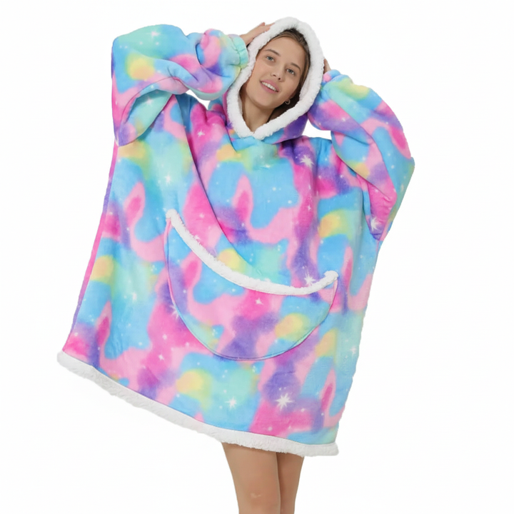 Der gemütlichste Deckenhoodie! Oversized Fleece-Kapuzendecke mit Ärmeln & Taschen, unisex Design.