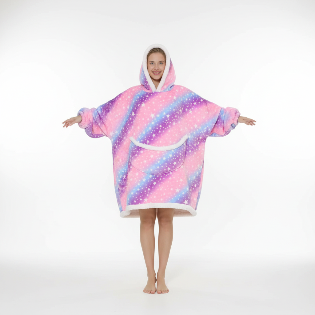 Warmer, weicher Oversized Fleece-Deckenhoodie mit Kapuze & Taschen. Ultimativer Kuschelkomfort unisex.