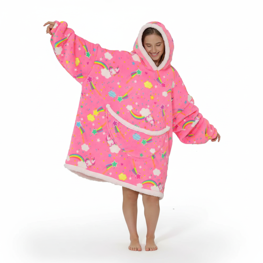 Must-Have für den Winter: Extra warmer Unisex Deckenhoodie mit Kapuze & Taschen. Gemütliche Kuscheldecke.