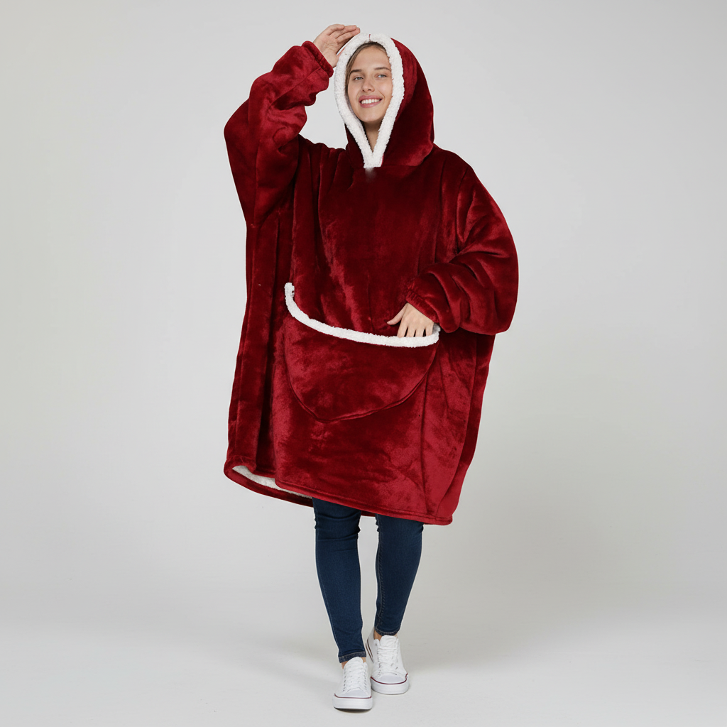 Vielseitiges Wohnaccessoire: Unisex Oversized Kuscheldecke mit Kapuze & Taschen aus weichem Fleece.