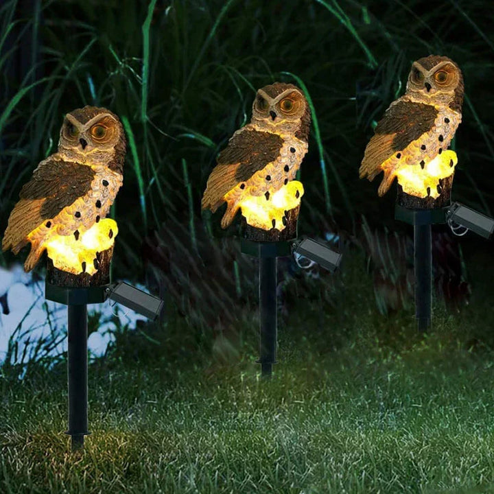 Wetterfeste IP65 OwlGlow Solar-Gartenleuchte im Eulen-Design, umweltfreundliche LED-Deko.