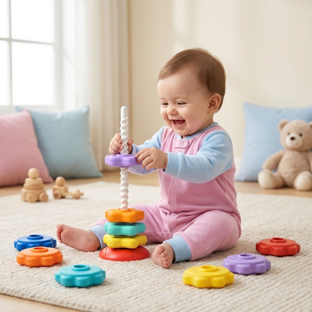 Pädagogischer Regenbogen Dreh- und Farbturm für Kleinkinder: Fördert Farberkennung & Motorik spielerisch.