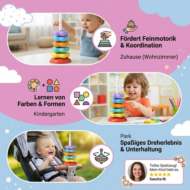 Motorik- & Farbturm Regenbogen: Pädagogisches Spielzeug zur Förderung von Farberkennung & Feinmotorik.
