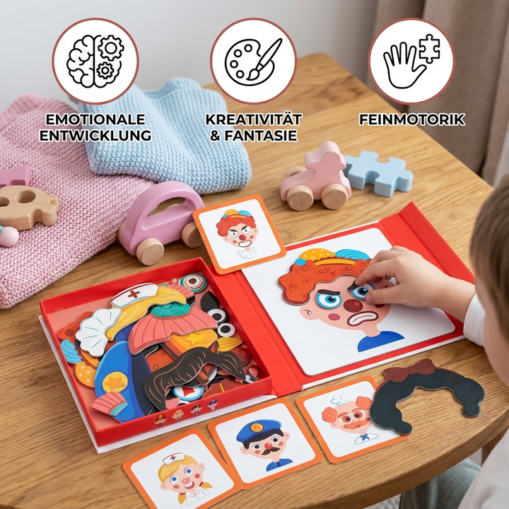 Interaktives Kinderpuzzle zum Zusammenstellen von Gesichtern; Lernspielzeug für soziale & emotionale Kompetenz.