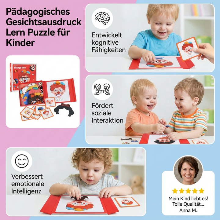 Spielerisches Lernpuzzle für Kinder, um verschiedene Emotionen und Gesichtsausdrücke zu verstehen und zu lernen.