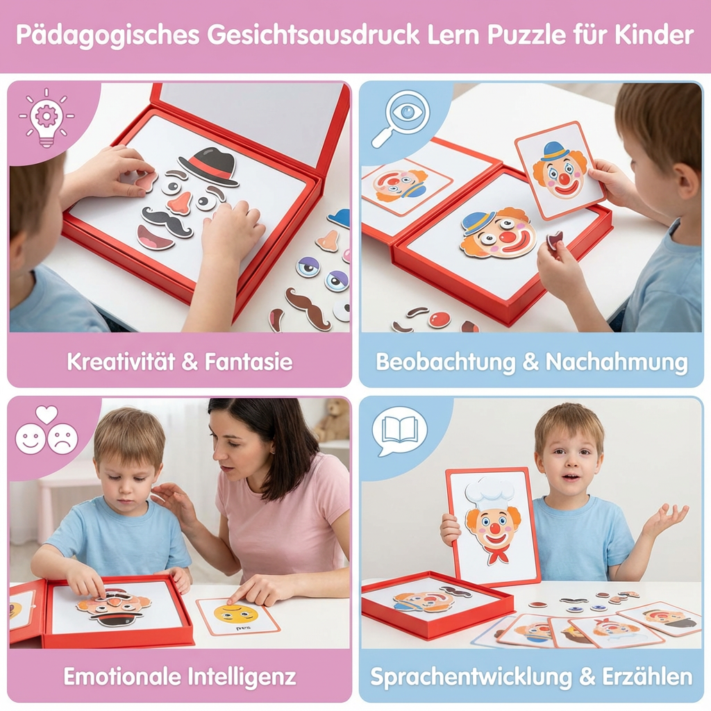 Kleinkindspielzeug: Pädagogisches Gesichtsausdruck Puzzle zur Entwicklung von sozialen Fähigkeiten & Verständnis.