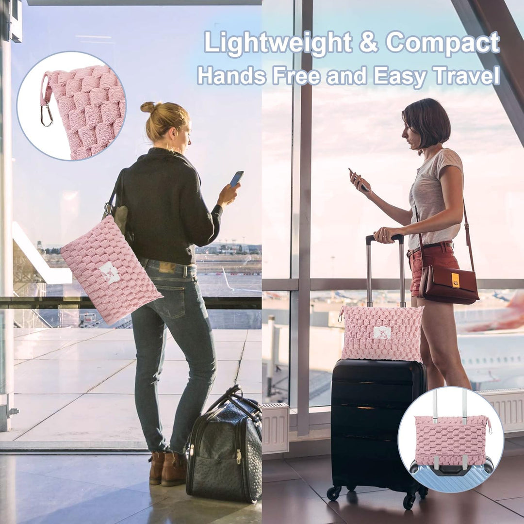 Komfortable Reise-Flanell-Decke mit Kissenfunktion und Gepäckschlitz, tragbar für Flugzeug, Auto, Zug.