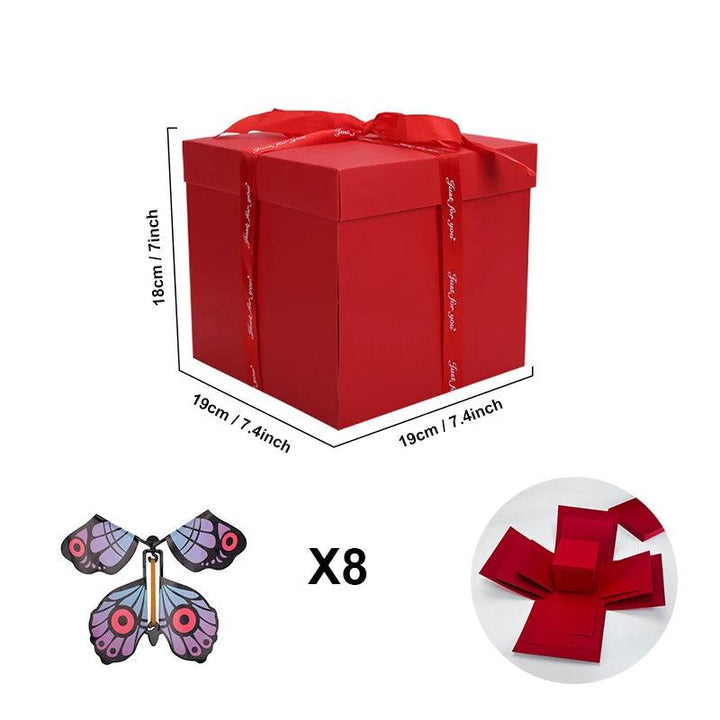 Einzigartige personalisierte Explosionsbox mit 8 Schmetterlingen. Originelles DIY Geschenk zum Jahrestag.