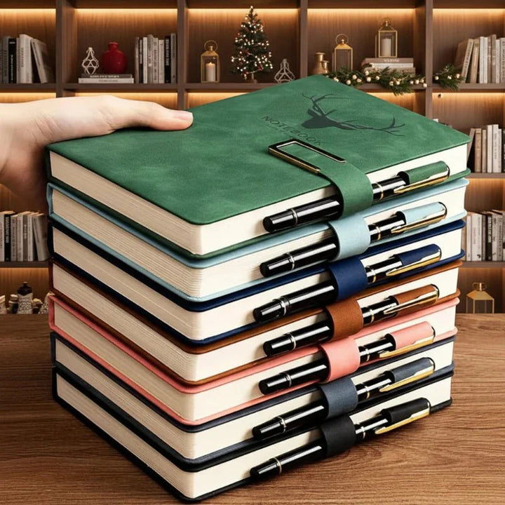 Stilvolles blaues A5 Notizbuch aus Leder, 200 Seiten, personalisierbar; ideal für Geschäftsnotizen & Kreativität.