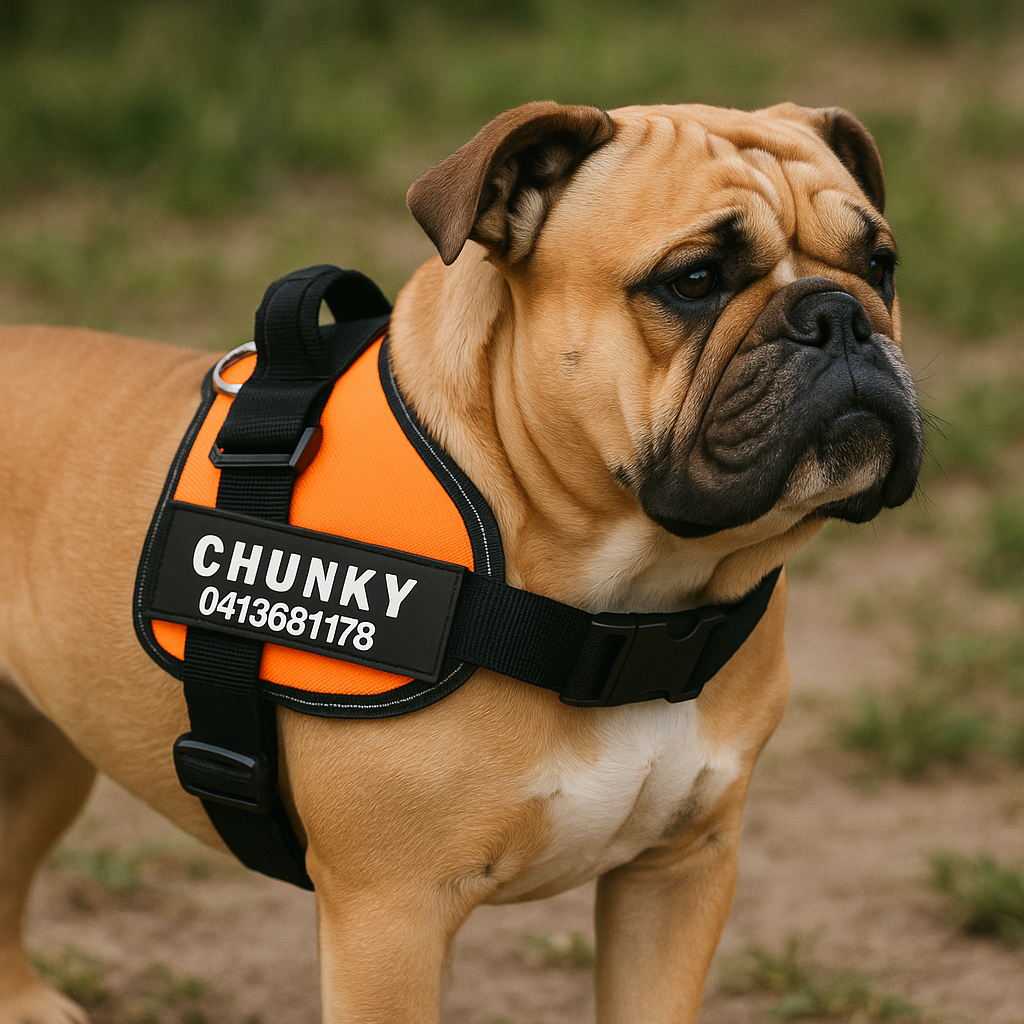 Personalisiertes Anti-Zug Hundegeschirr für sichere Spaziergänge, mit reflektierenden Elementen für Hunde.