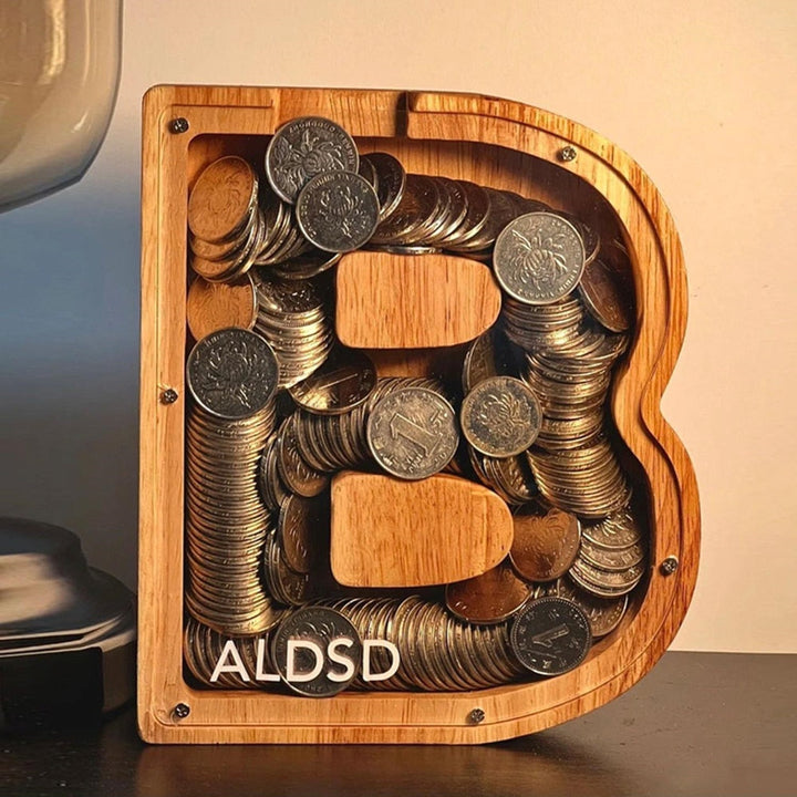 Personalisiertes Holz-Sparschwein für Kinder, mit Buchstaben, ideal als Geschenk & Kinderzimmer-Deko.