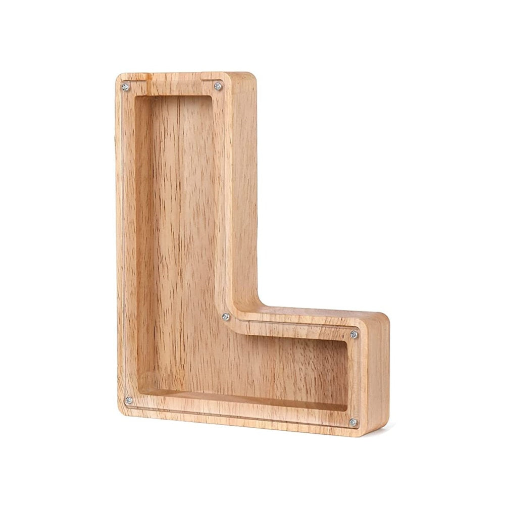 Ansprechendes Holz-Sparschwein mit farbigen Buchstaben, personalisierbar für Jungen & Mädchen.