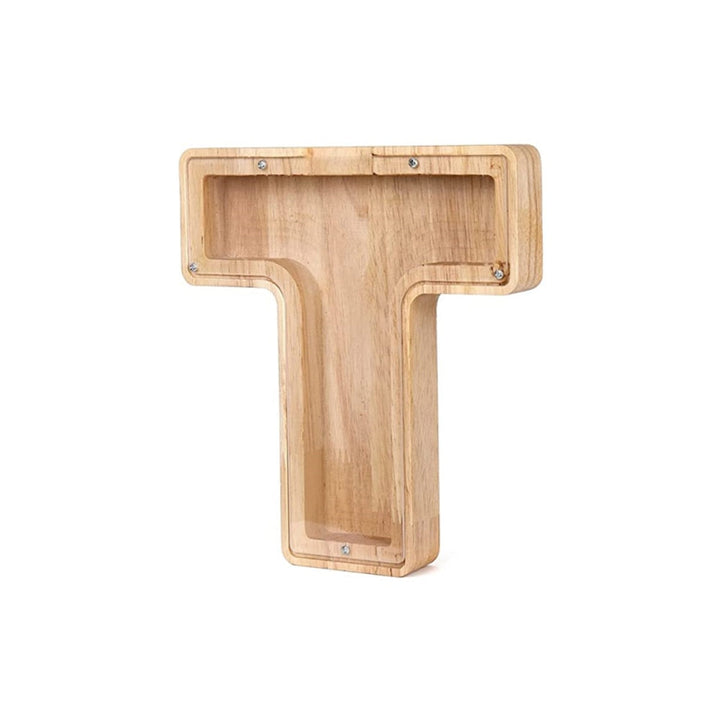 Lehrreiches Spielzeug: Holz-Sparschwein mit dem Alphabet, personalisiert, fördert Sparsamkeit.