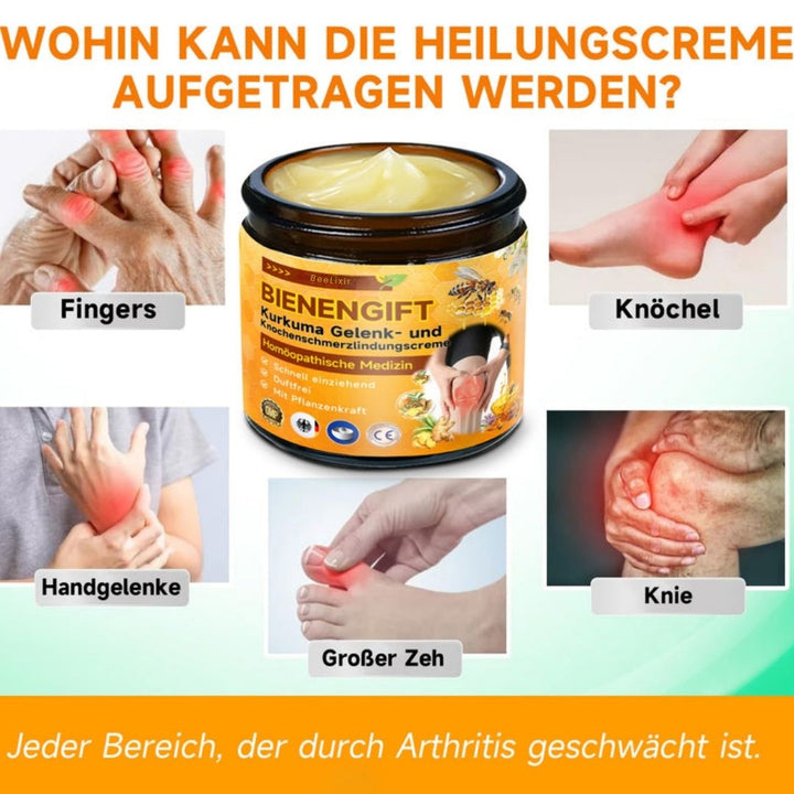 Nahaufnahme: Bienengiftcreme mit Hyaluron & Kollagen zieht schnell ein, spendet intensive Feuchtigkeit.