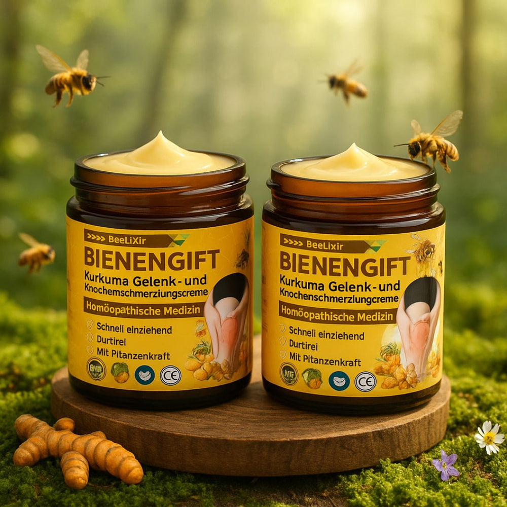Cremige Textur der Bienengiftcreme mit Hyaluronsäure & Kollagen für tiefe Feuchtigkeitspflege.