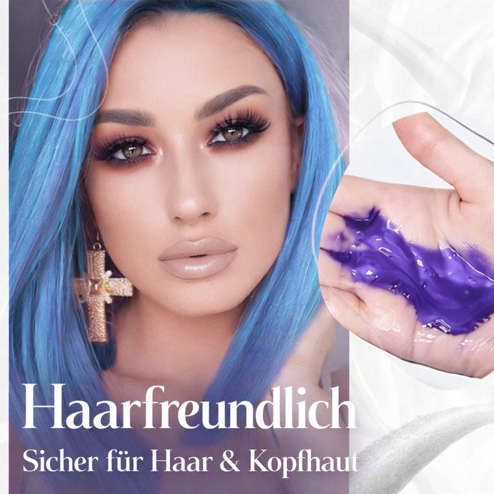 Blaue Haarfarbe Creme; langanhaltend & ammoniakfrei. Verleiht Glanz & Feuchtigkeit ohne Bleichen der Haare.