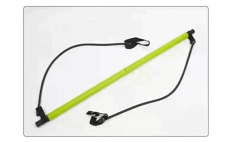 Detaillierte Ansicht des Pilates Stangen Sets mit rutschfestem Griff und robusten Widerstandsbändern für Workout.