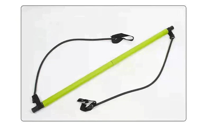 Detaillierte Ansicht des Pilates Stangen Sets mit rutschfestem Griff und robusten Widerstandsbändern für Workout.