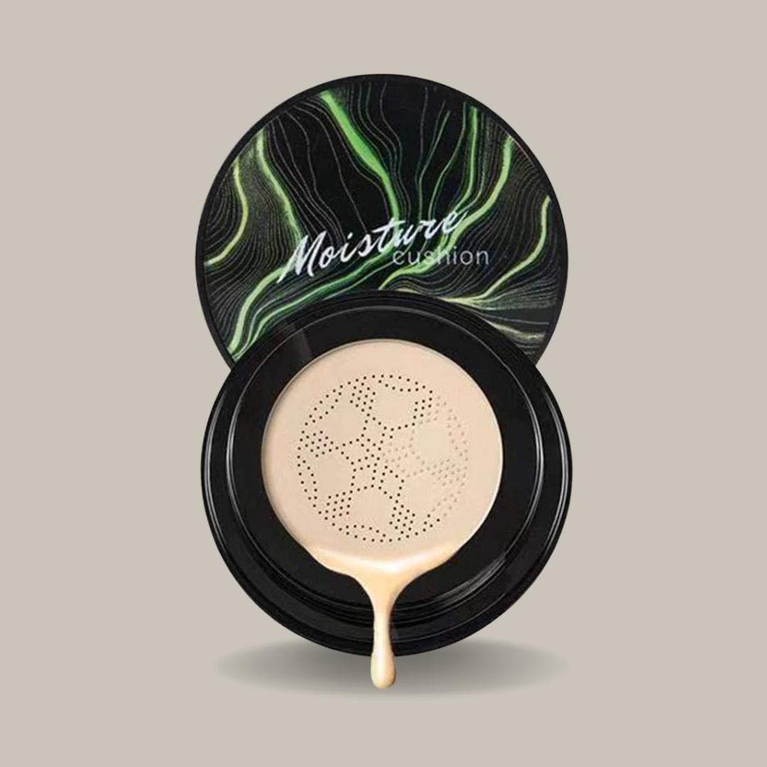 Pilzkopf Luftkissen CC Creme in eleganter Verpackung. Kosmetik Foundation für hydratisierte, makellose Haut.