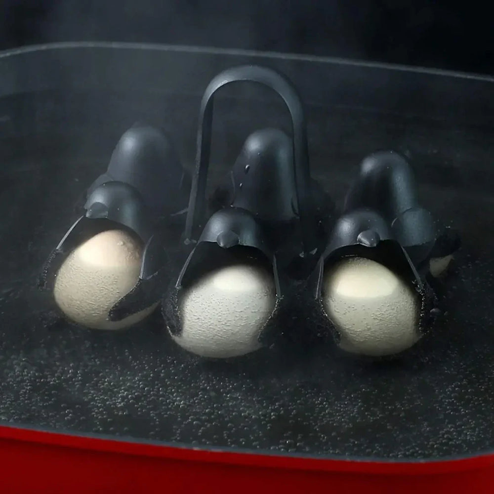 Lustiger Pinguin-Eierhalter für 6 gekochte Eier; cleveres Küchen-Gadget für Eierkocher und Frühstückstisch.