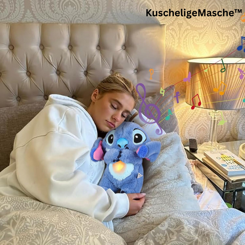 Weiches Plüschtier mit sanftem Nachtlicht, ideal als Einschlafhilfe für Baby- und Kinderzimmer.