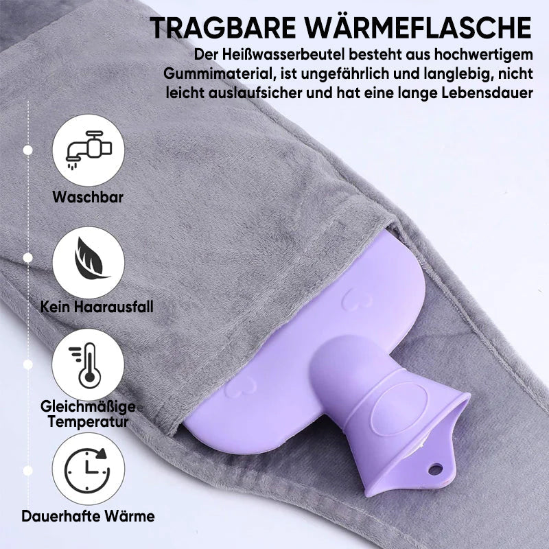 Komfortabler, nachfüllbarer Wärmflaschengürtel aus Plüsch. Wohltuende Wärme für Entspannung.