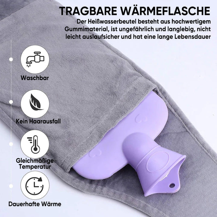 Komfortabler, nachfüllbarer Wärmflaschengürtel aus Plüsch. Wohltuende Wärme für Entspannung.