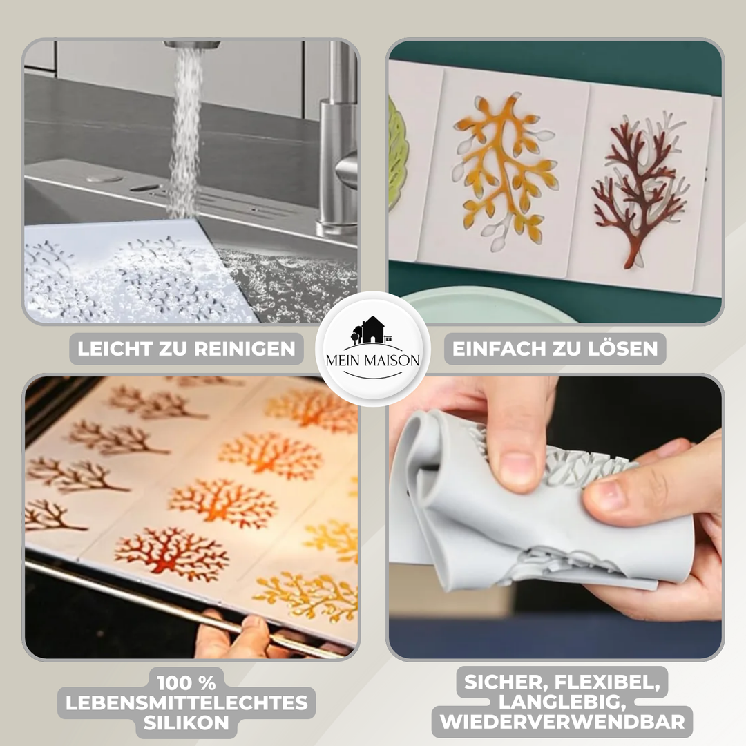 Elegante Tellerdekorationen mit PlateMuse Silikonmatte für Desserts und Gourmet-Gerichte.