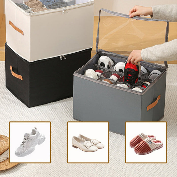 Gefaltete ShoeBox Fold Aufbewahrungsbox, bereit zur platzsparenden Lagerung oder schnellen Montage.