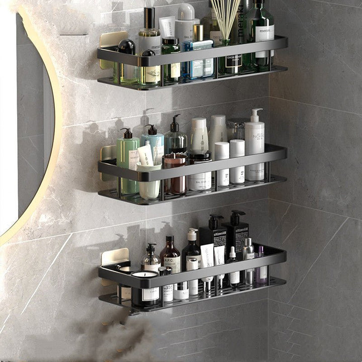 Effektives, platzsparendes Badezimmerregal ohne Bohren, an der Wand montierbar für maximale Aufbewahrung im Bad.