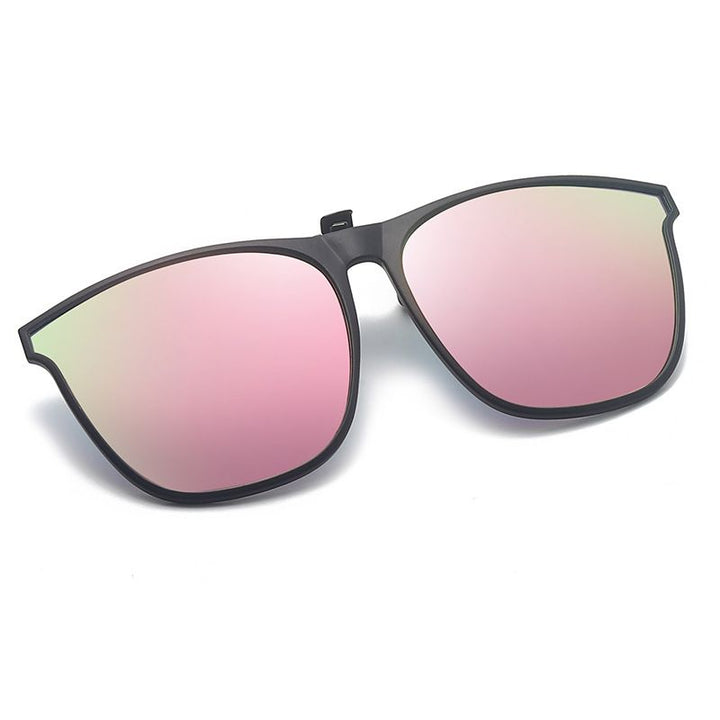 Leicht anzubringende faltbare Clip-on Sonnenbrille mit Polarisationsfilter.