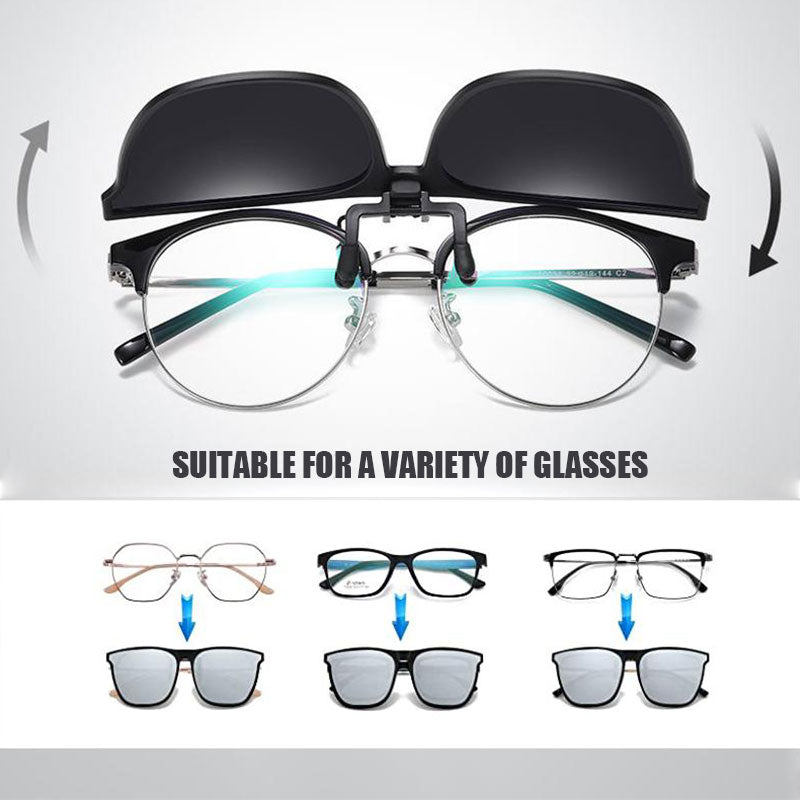 Kompakte faltbare Clip-on Sonnenbrille, polarisiert, bietet Schutz vor Blendung.
