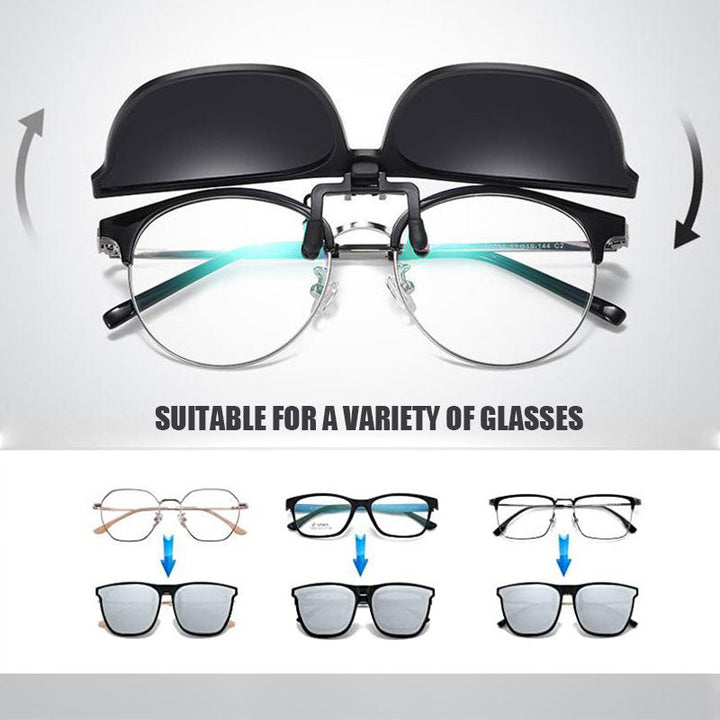 Kompakte faltbare Clip-on Sonnenbrille, polarisiert, bietet Schutz vor Blendung.