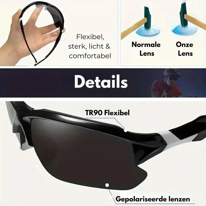 Stylische Unisex-Sportsonnenbrille mit ergonomischem Design, UV-Schutz & Polarisation.