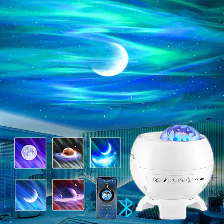 Polarlicht Projektor 3-in-1: Aurora, Sterne & Mond für entspannendes Nachtlicht & magische Atmosphäre im Zimmer.