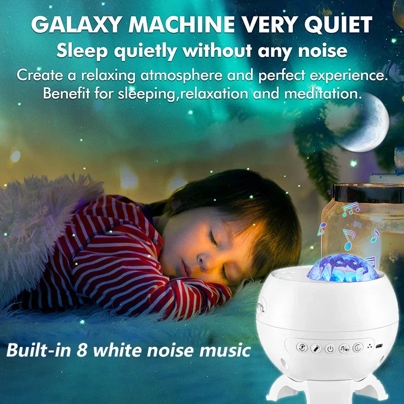 Galaxy Projektor mit Sternenhimmel und Mondlicht, schafft eine beruhigende Schlafumgebung im Kinderzimmer.