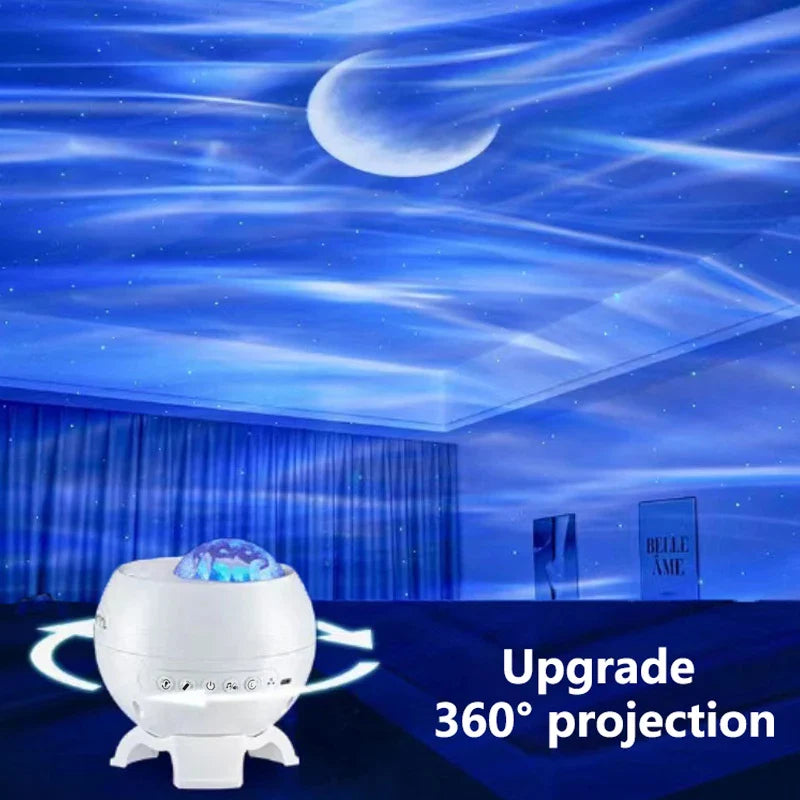 Stimmungslicht Projektor mit Bluetooth und weißem Rauschen, ideal für entspannende Atmosphäre und Dekoration.