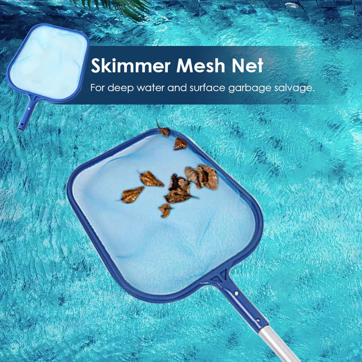 Verstellbarer Pool Kescher mit Aluminium-Teleskopstange für leichte Reichweite bei der Schwimmbadreinigung.