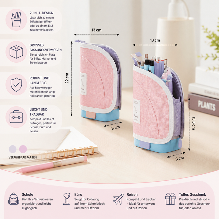 Stifte und Marker griffbereit halten mit diesem Pop-Up Federmäppchen. Perfekter Schreibtisch-Organizer für Studenten.